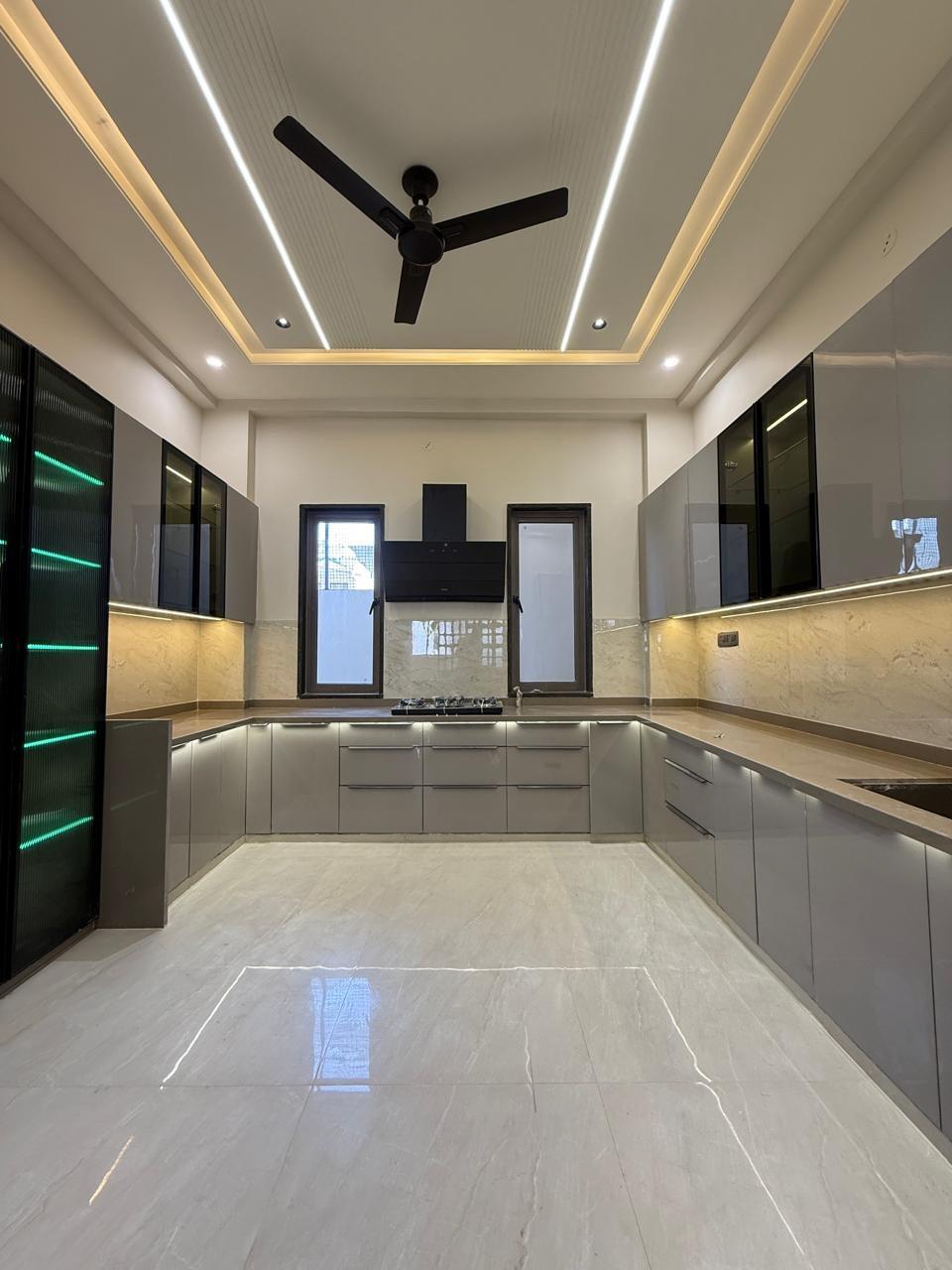 Kitchen with backlit cabinets
