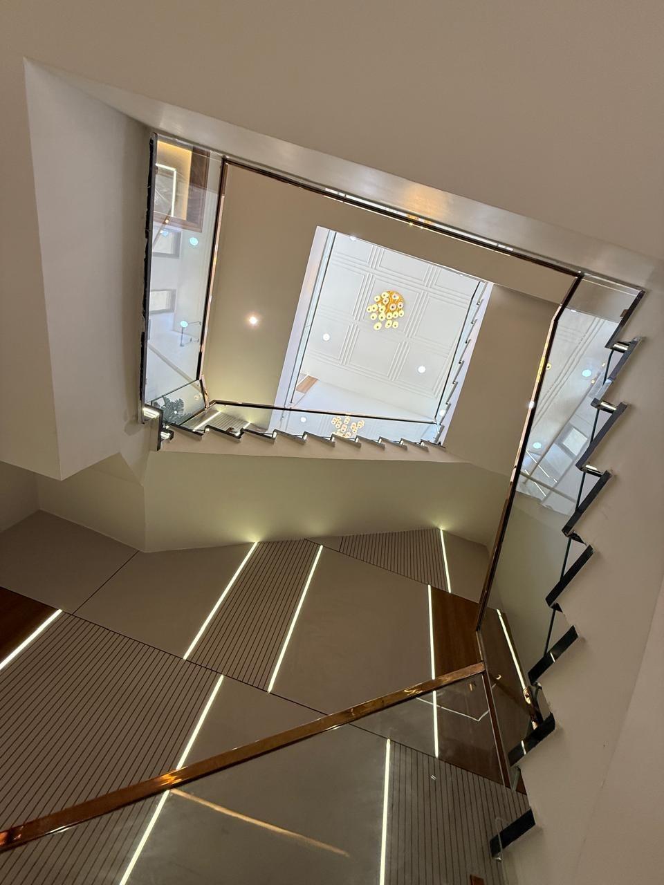 Staircase lit by a skylight