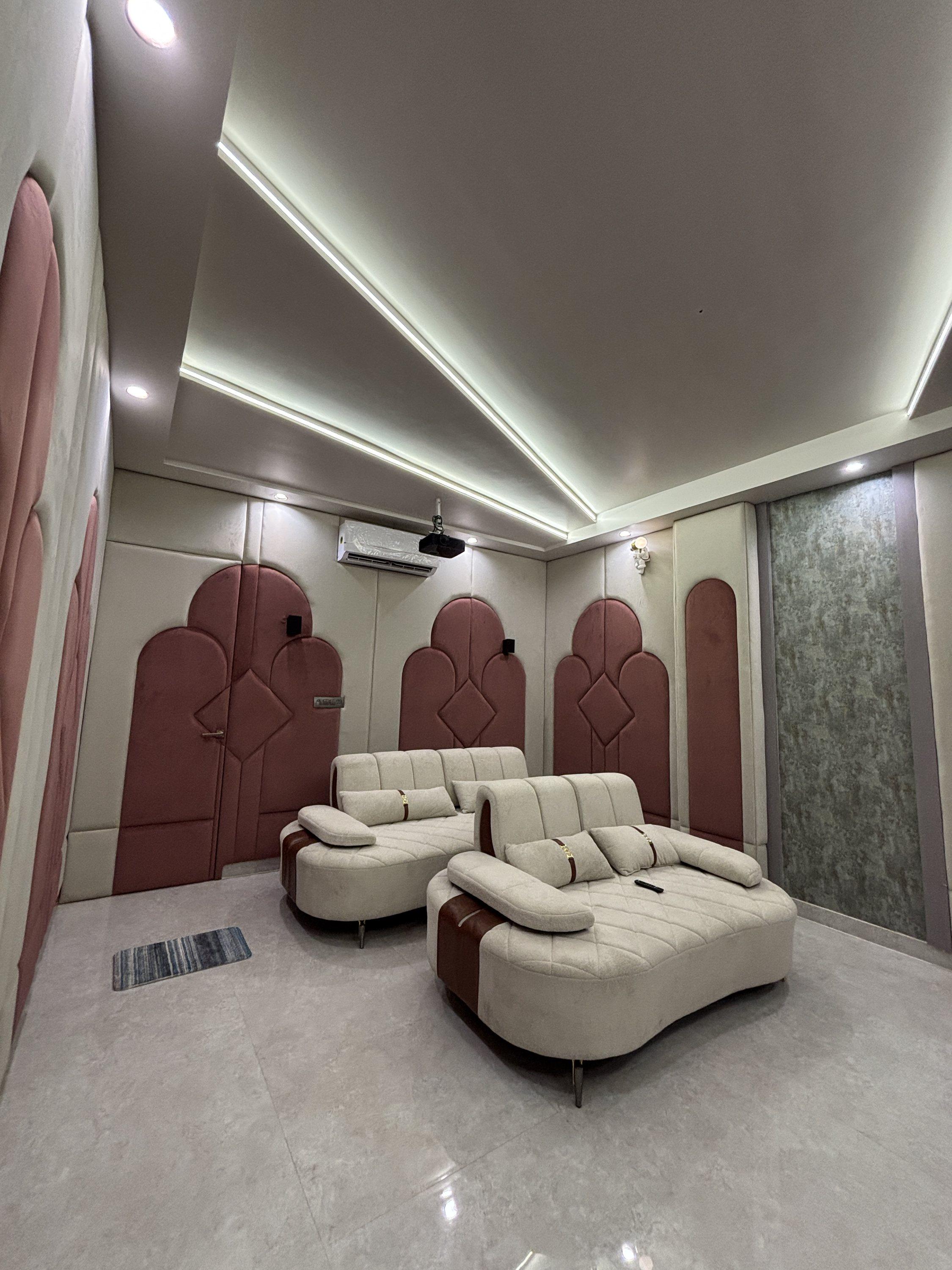 Private home theater with recliners