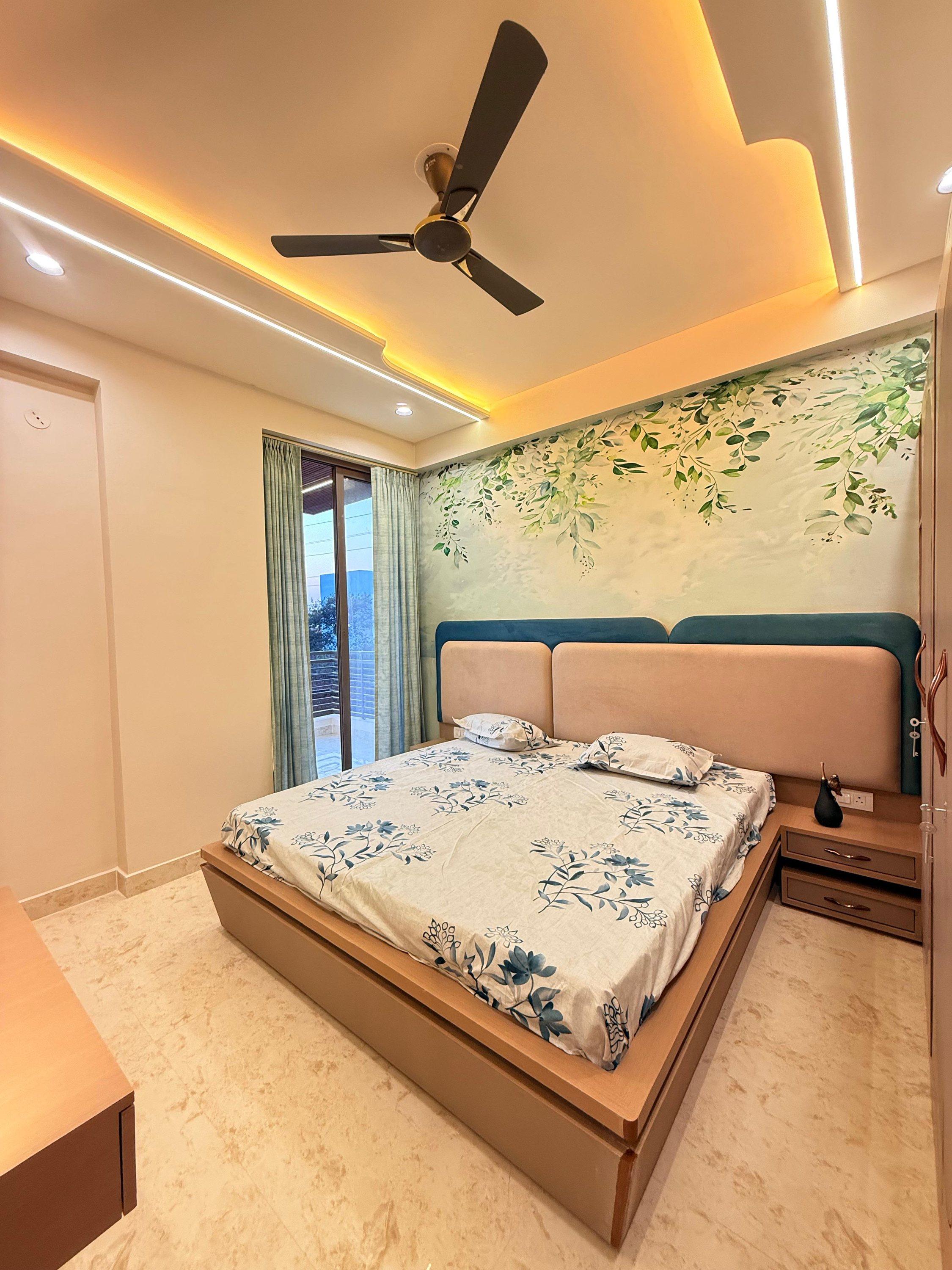Bedroom with wall mural