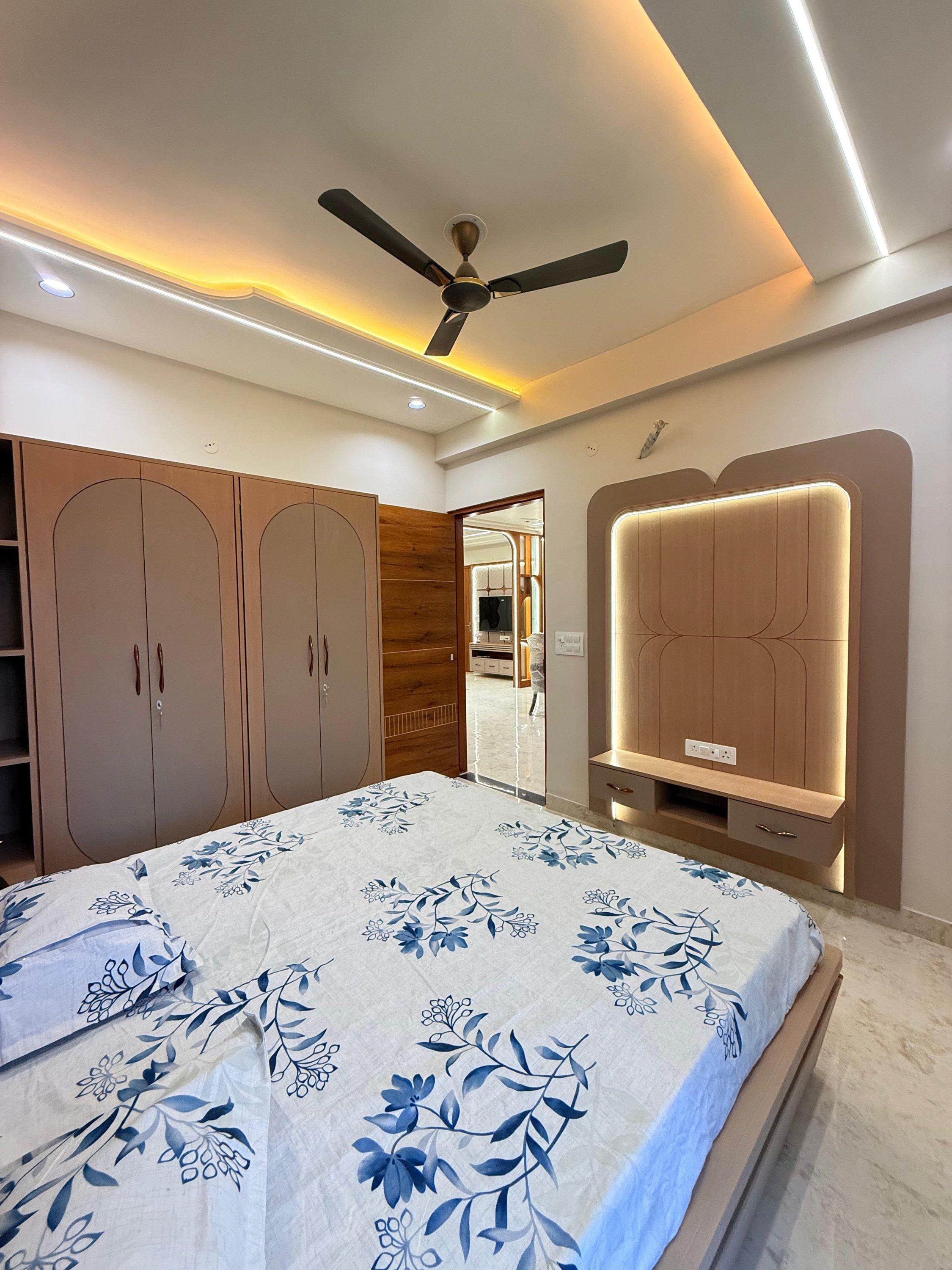 Bedroom with backlit panel