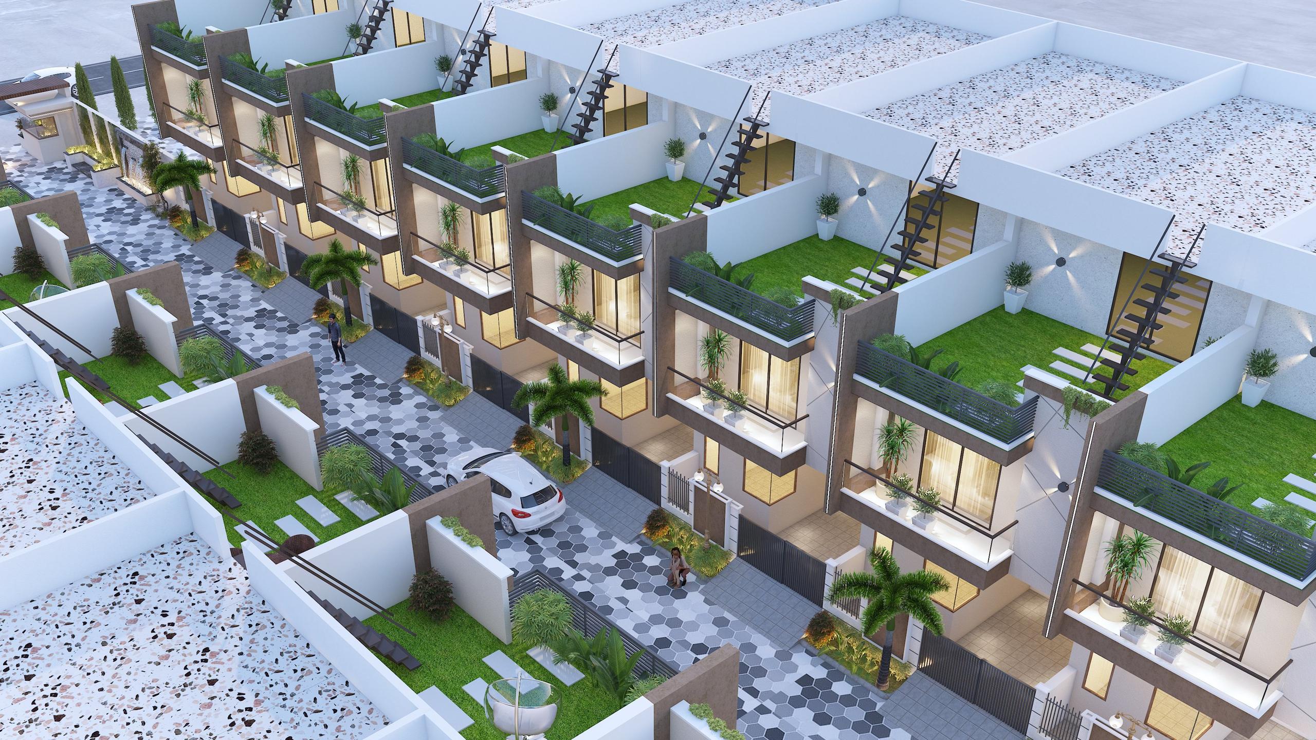 Aerial view of villas (render)