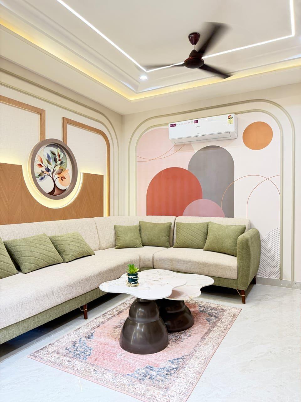 Living room with designer feature wall