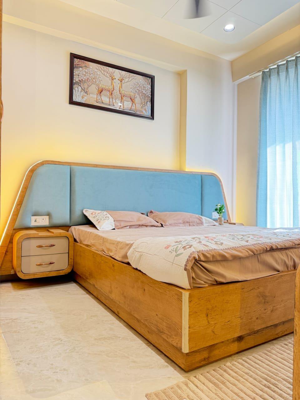Bedroom with upholstered headboard